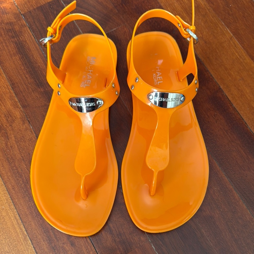 Michael Kors Orange Sandals with Metallic Detail